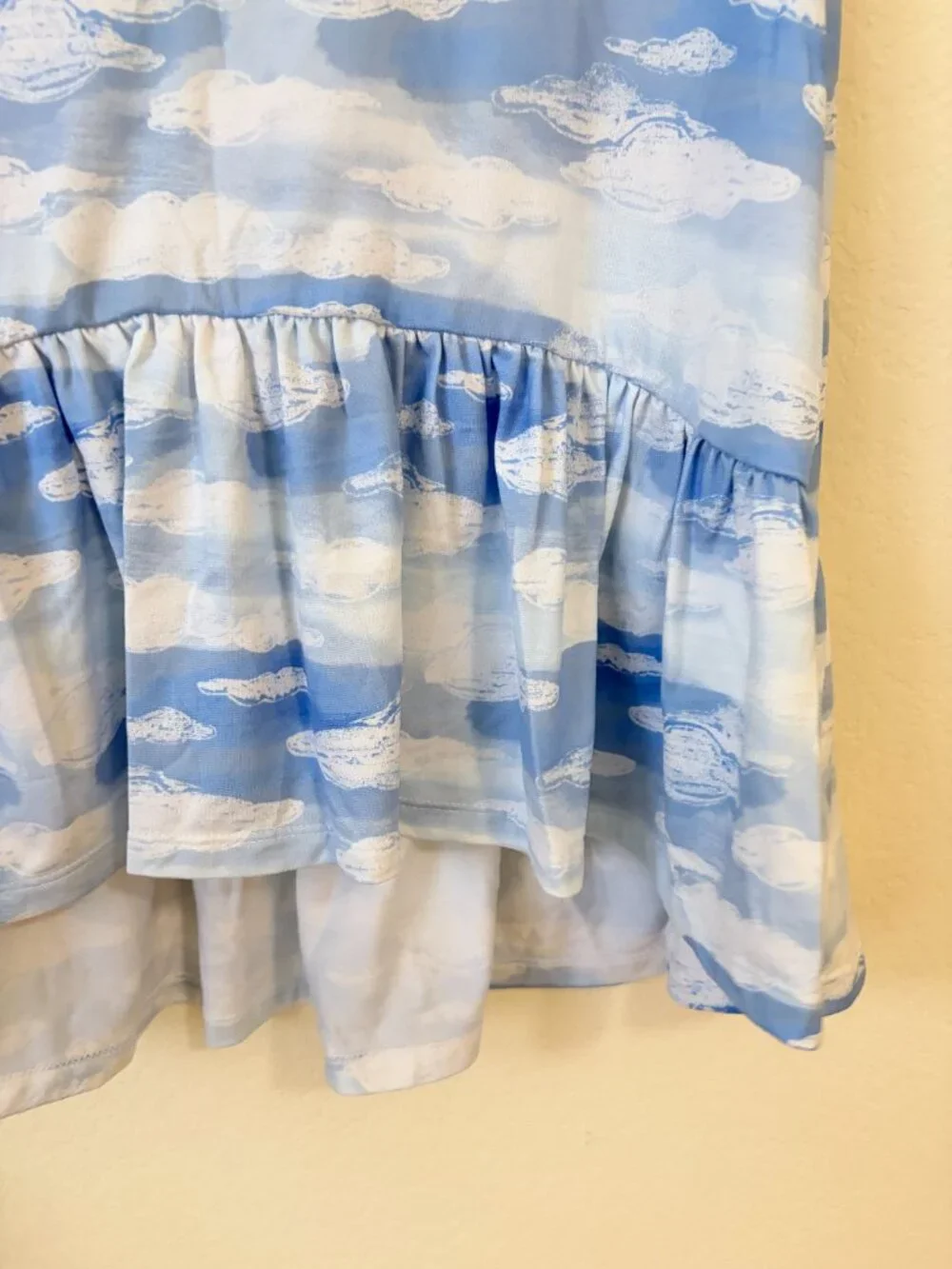 Crown Ivy Dress Girls Small Blue White Cloud Print Ruffle Hem Kids S